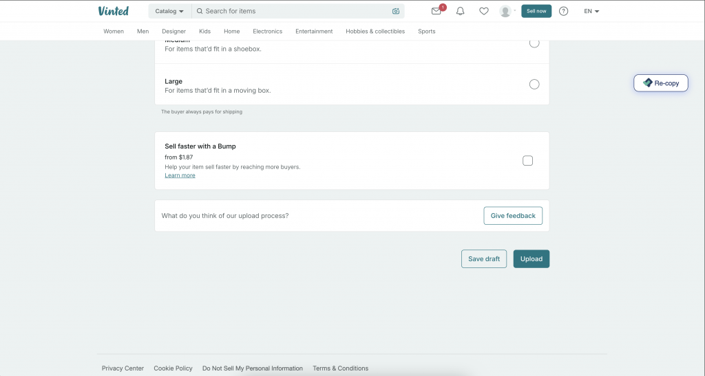 Crosslisting to Vinted, but publishing directly on their site